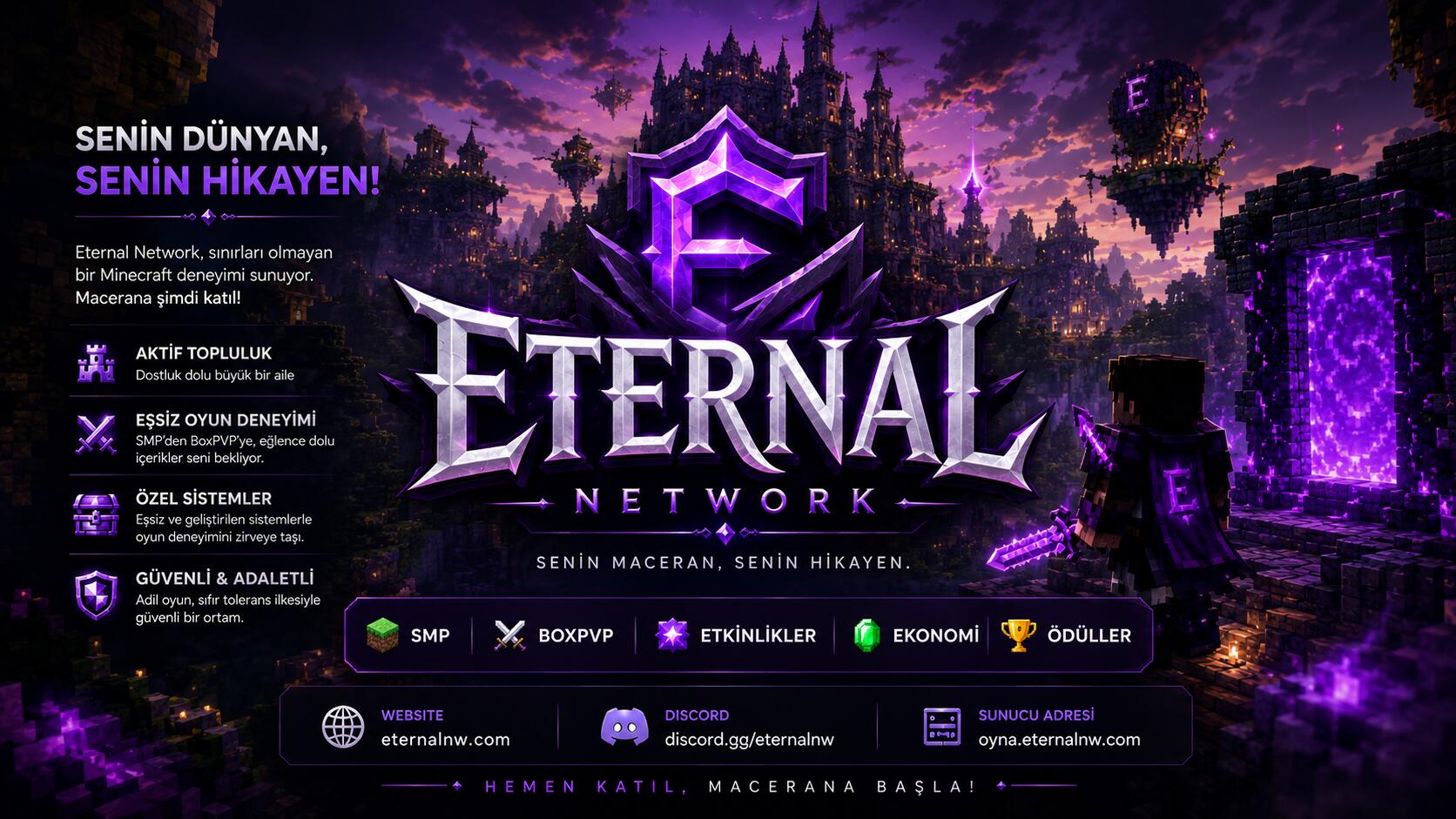 Discovery splash banner for Eternal Network | oyna.eternalnw.com Discord server