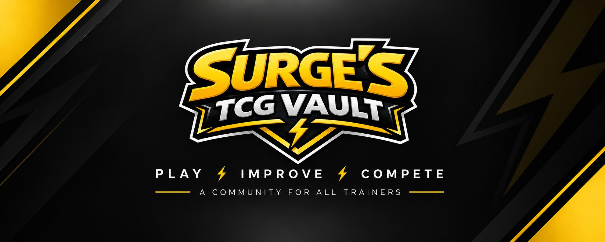 Discovery splash banner for Surge’s TCG Vault | Pokémon TCG Webcam Play Discord server