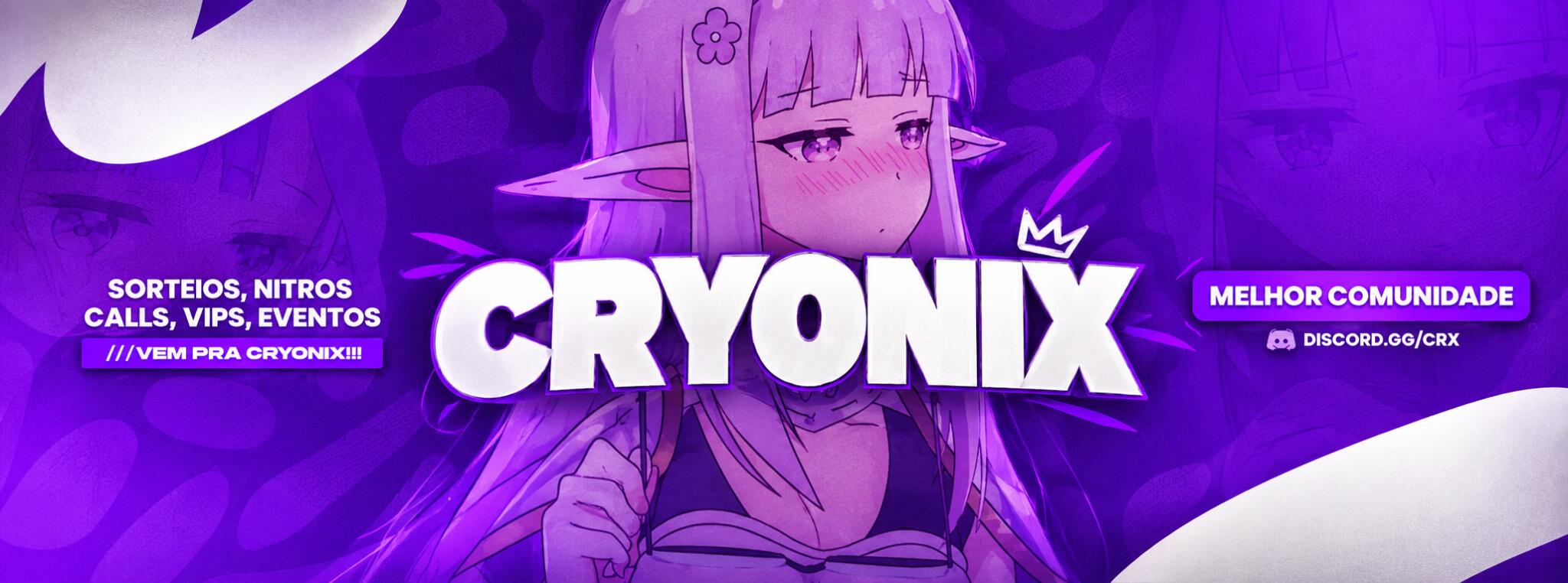 Discovery splash banner for Cryonix.gg 🦋 Animes・Chat・ Calls・Comunidade・Servidor ativo・24h・Amizades・Jogos・FiveM・Valorant Discord server