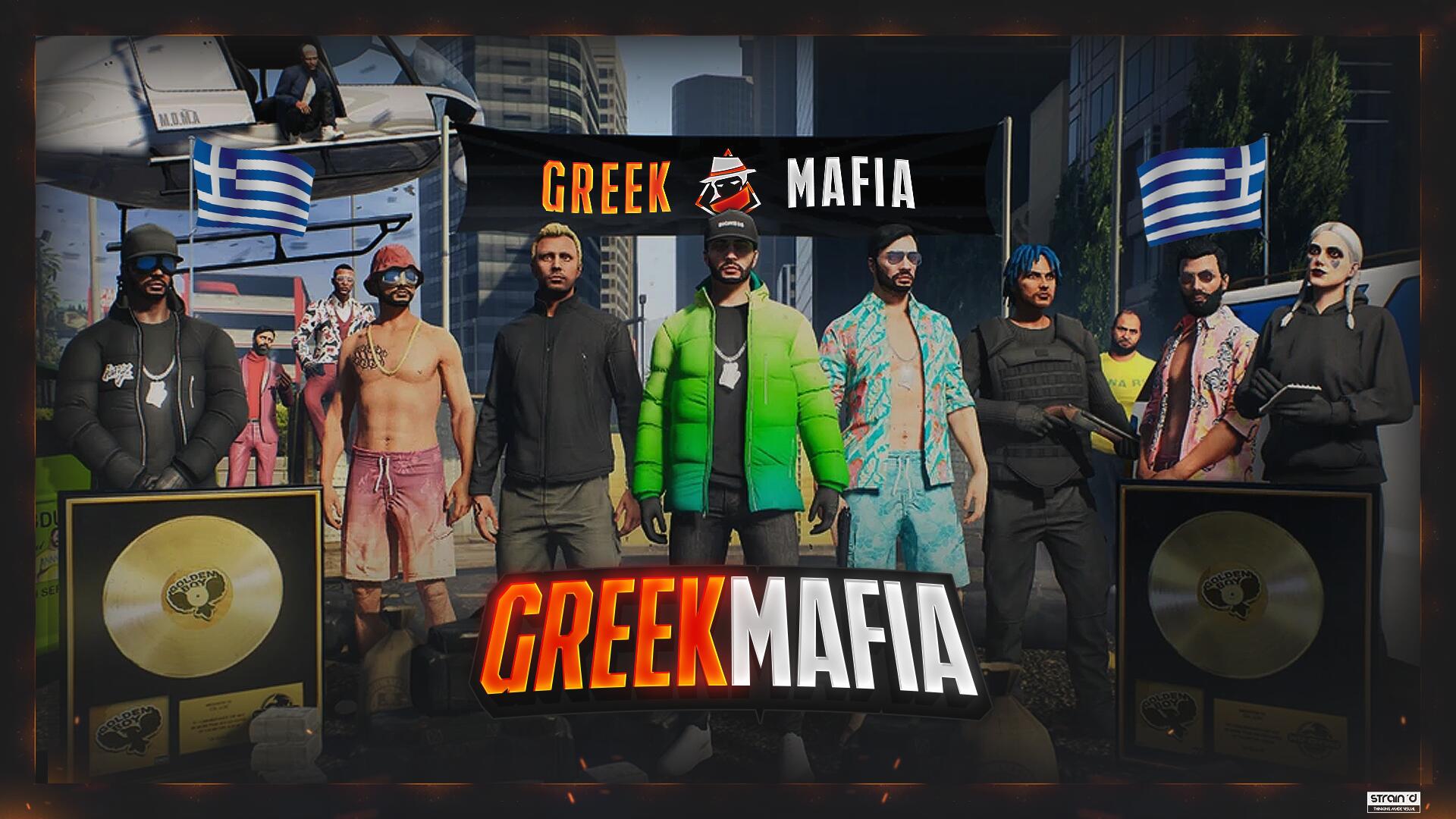 Discovery splash banner for Greek Mafia Roleplay Discord server